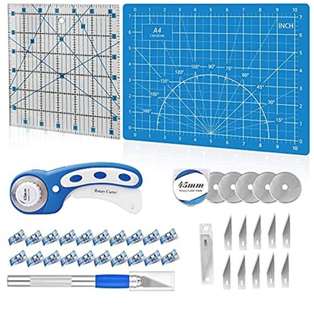 Rotary Cutter Set 39 Pcs Quilting Kit Blue 45mm